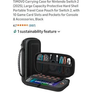 TiMOVO Carrying Case for Nintendo Switch 2 Large Capacity Hard Shell Pouch Black